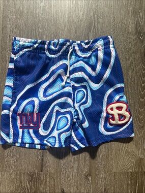NJ GIANTS Blue Kids' Athletic Shorts with Wave Print
